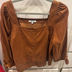 Madewell Brown Puff Sleeve Blouse with Smocked Details